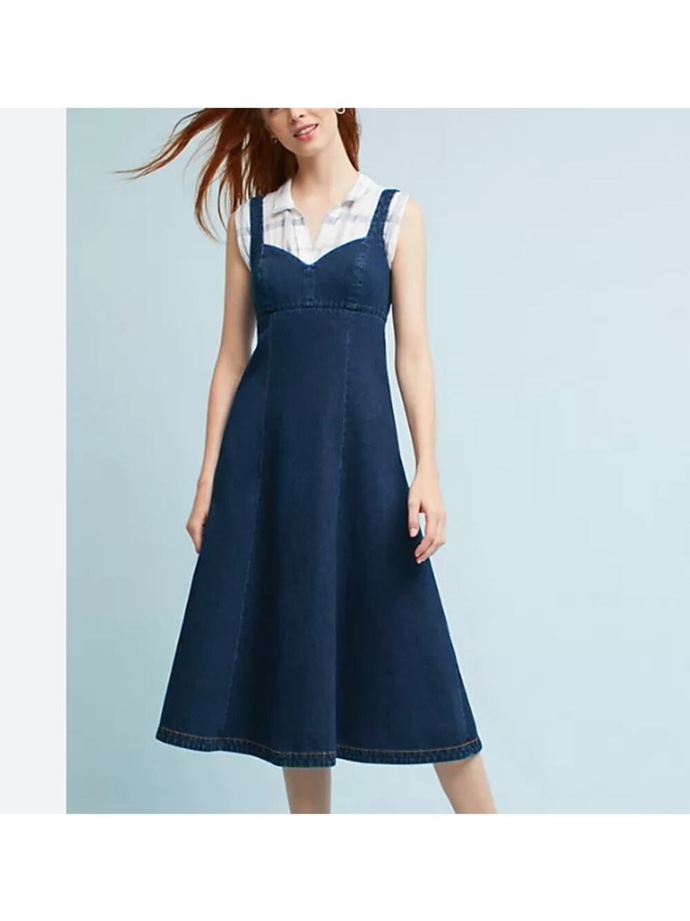 Anthropologie Holding Horses Edythe Corseted Denim Midi Dress NWT Size 4